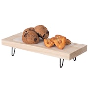 VINTIQUEWISE Decorative Natural Wood Rectangular Tray Serving Board with Black Metal Stand QI004386